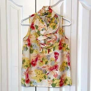 J Crew Floral Silk Ruffle Sleeveless Top